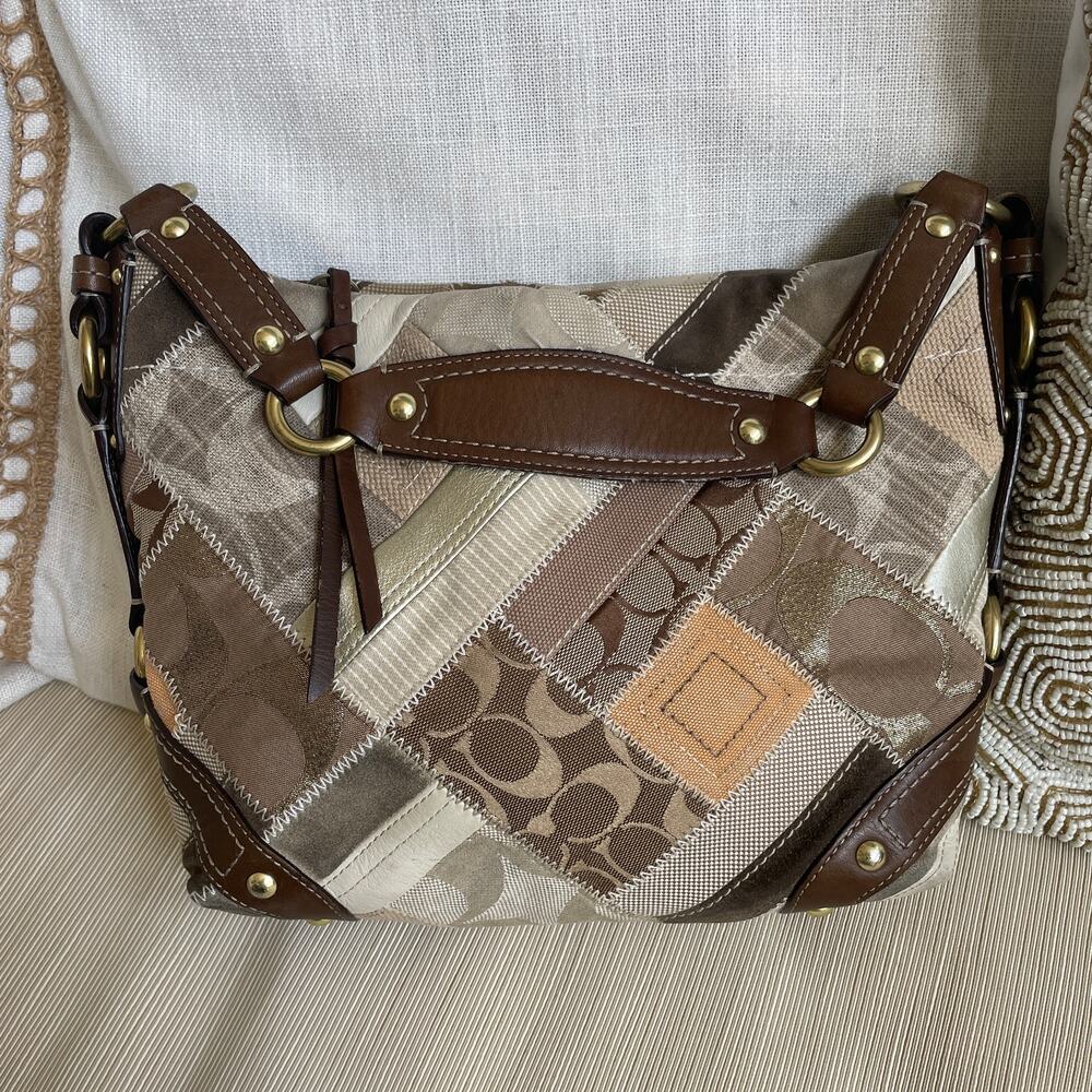 Coach Patchwork Carly Shoulder Bag 12523 | Y2K Neutral Signature Patchwork